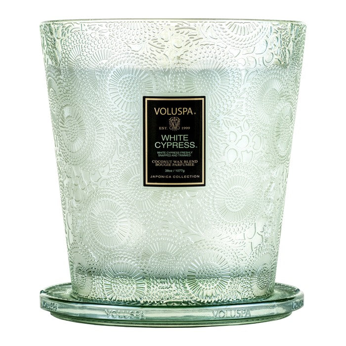 3 Wick Hearth Glass Candle in White Cypress-img8