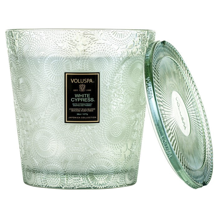 3 Wick Hearth Glass Candle in White Cypress-img34