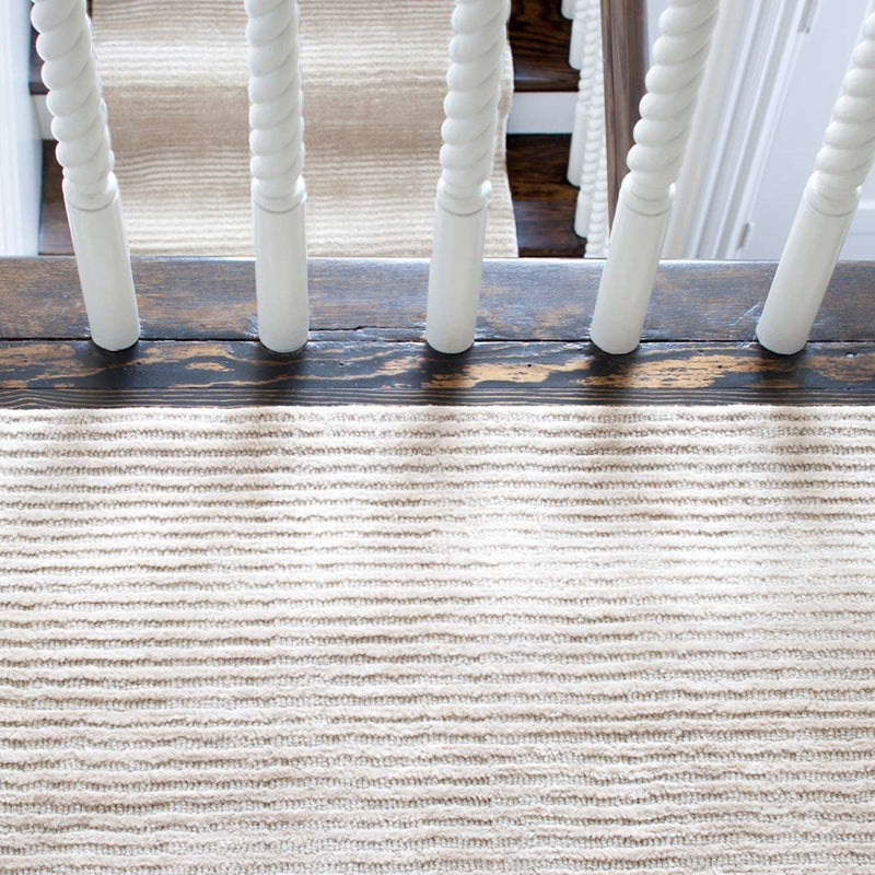 Cut Striped Ivory Hand Knotted Viscose & Wool Rug-img2